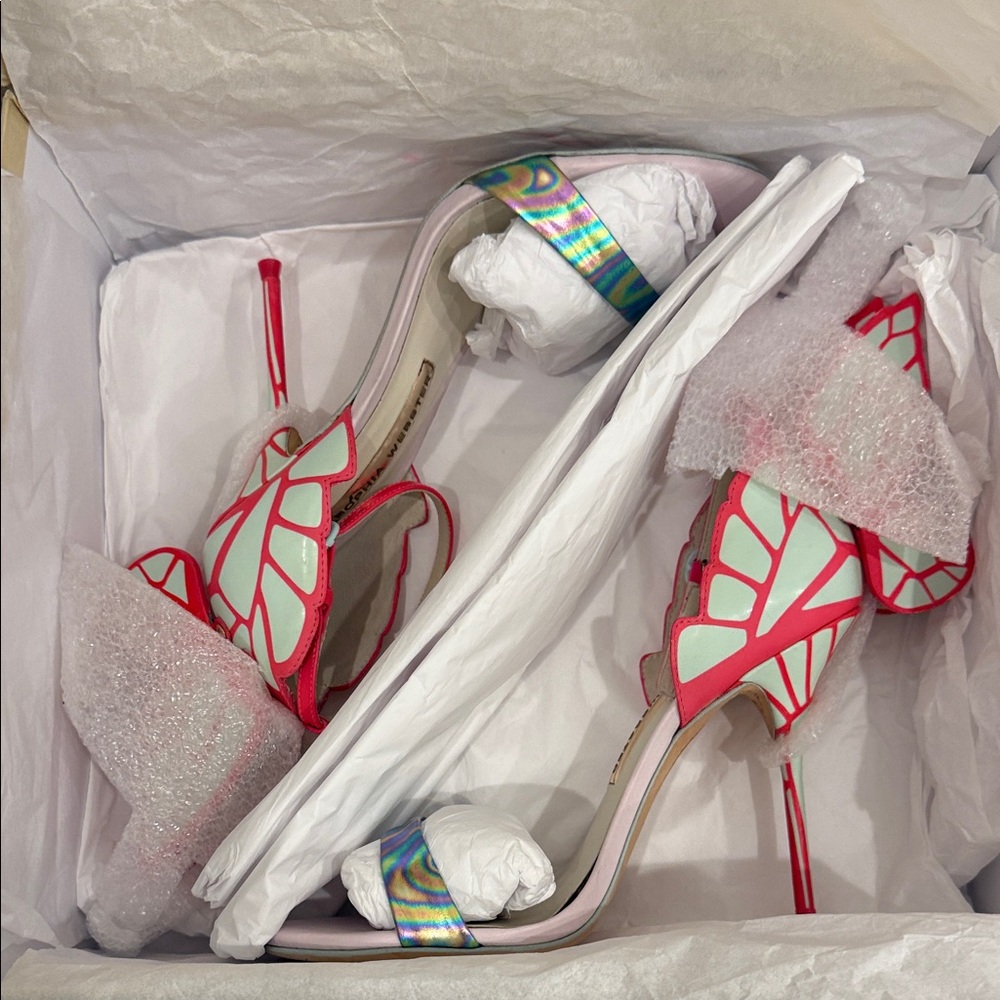 Sophia Webster Butterfly Heels 37 Holographic Strap Iconic Angel Wings Sandals - Picture 12 of 12